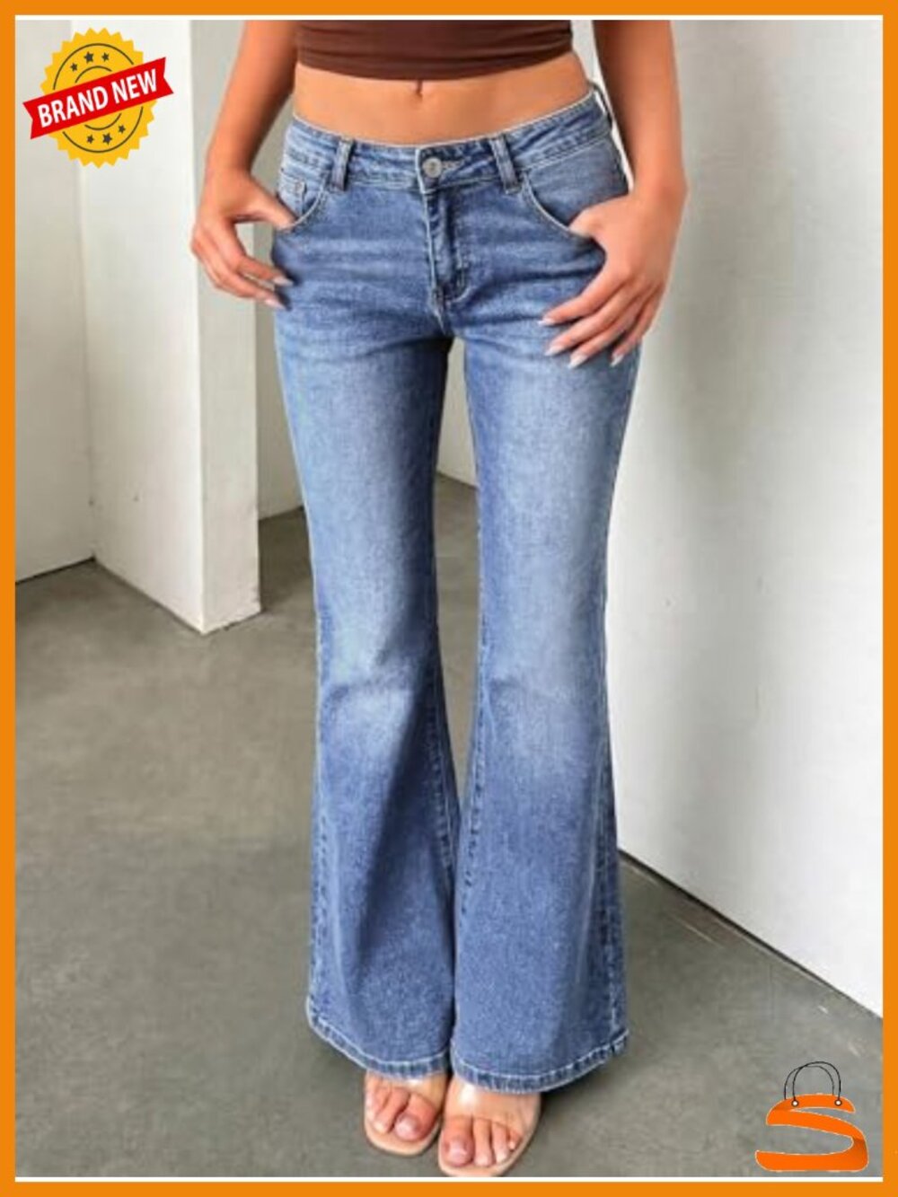 Low Rise Stretch Flare Jeans, Trendy Bell Bottom Bootcut Denim Pants - Picture 2 of 6